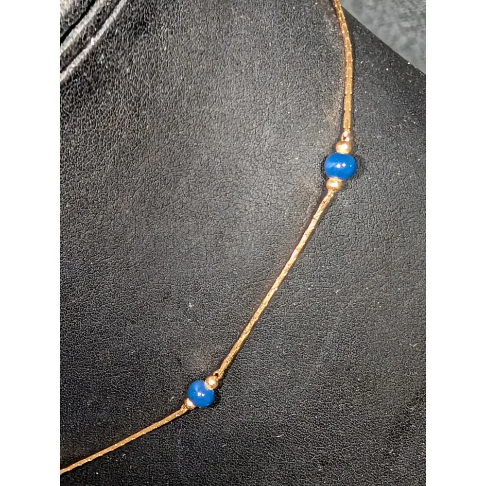 Monet Signed Necklace With Gold Tone & Blue Glass Beads